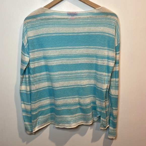 Lilly Pulitzer 100% Linen Alana Sweater in Coconut Row Stripes Aqua Blue Small - Picture 5 of 9